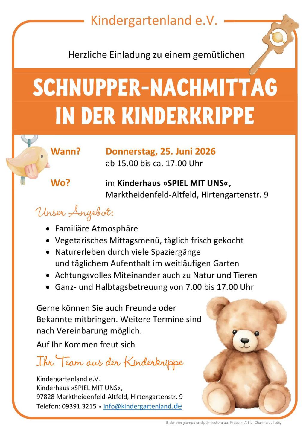Schnuppernachmittag Juni 2026 in der Kinderkrippe im Kinderhaus SPIEL MIT UNS in Altfeld